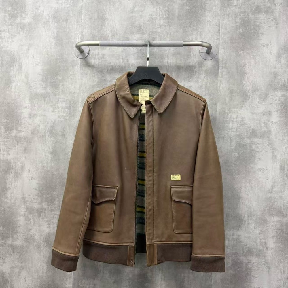 Authentic WTAPS Brown Leather Bomber Jacket